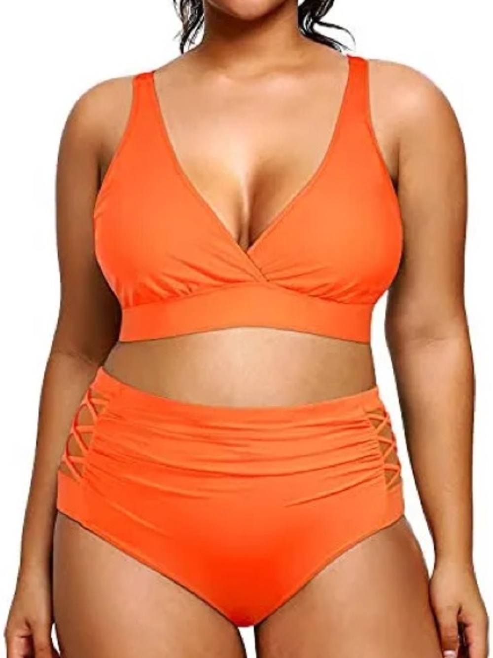 YONIQUE Amazon Bright Neon Orange Two-Piece High-Waist Bikini